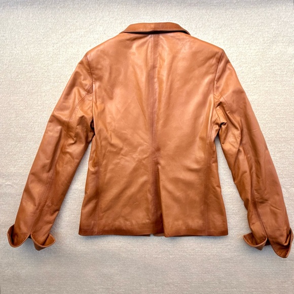 Douglas Made in Italy Tan Brown Collared Zip Up Leather Jacket S - Picture 3 of 12